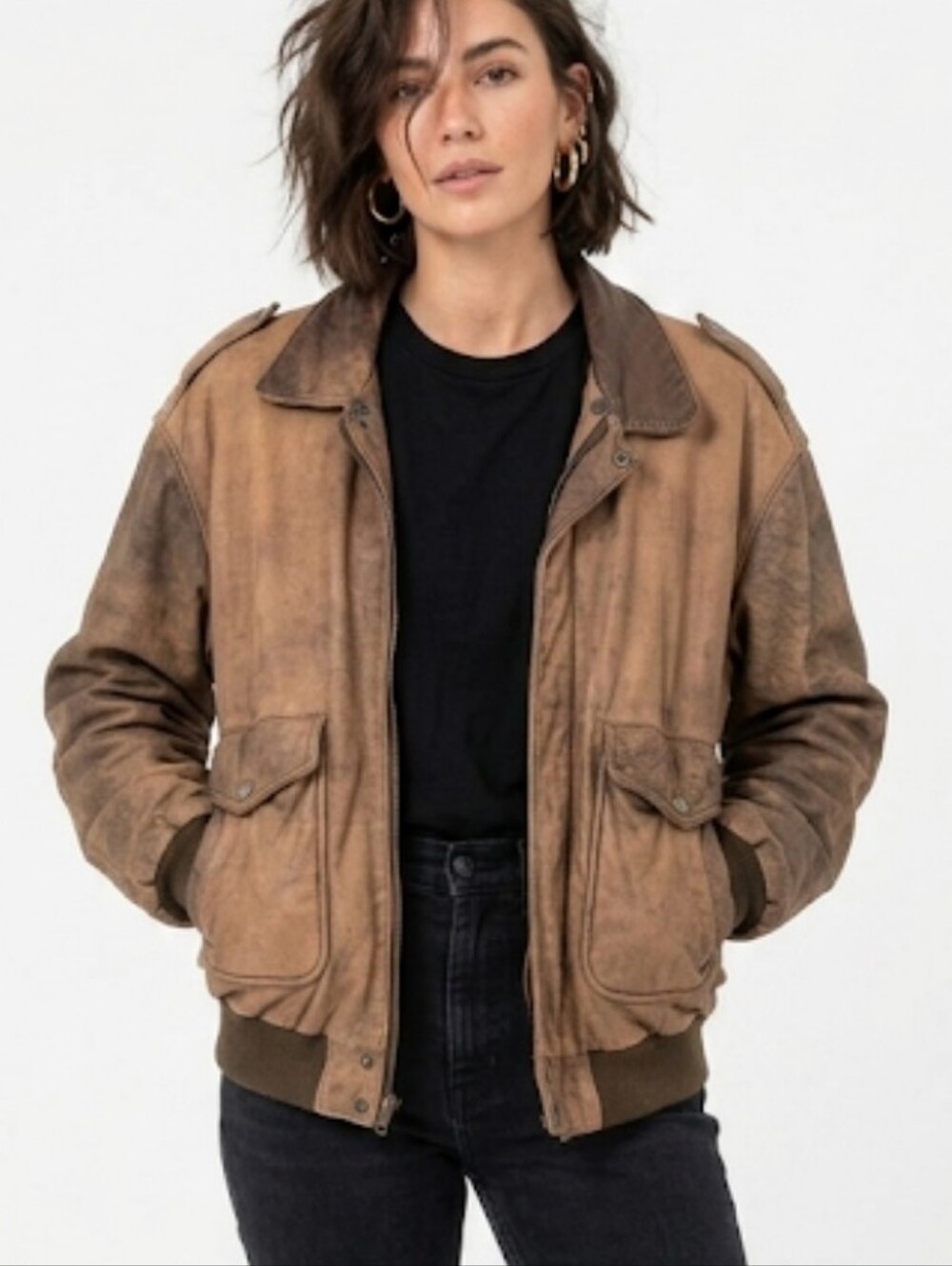 Vintage 70s Aviator Leather Bomber Jacket Patina